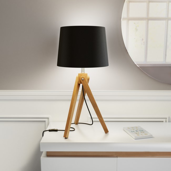 Black Shade Wooden Tripod Table Lamp - Whenby