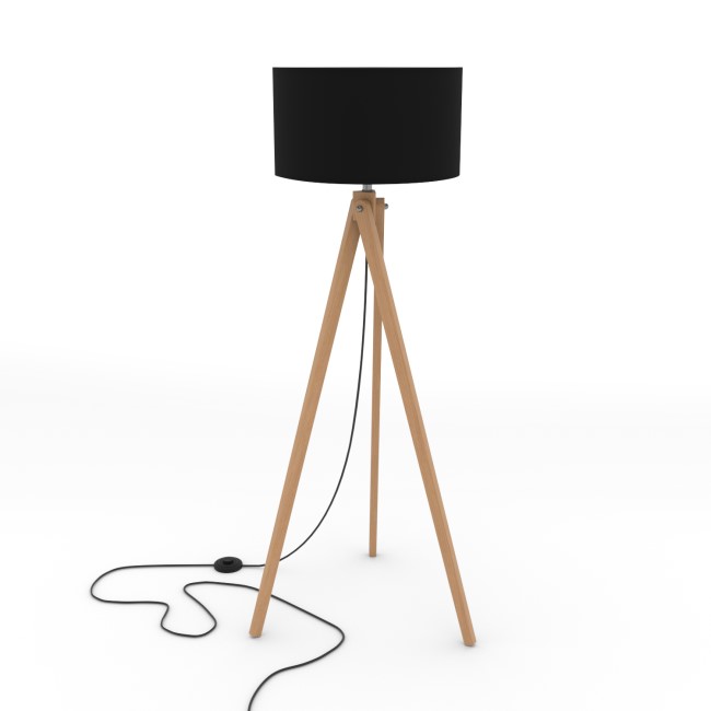 Black Shade Wooden Tripod Floor Lamp - Whenby