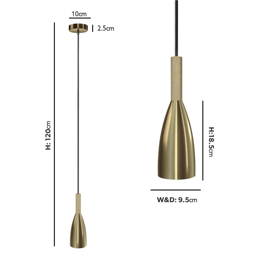 GRADE A1 - Satin Brass Cloche Pendant Light - Destin