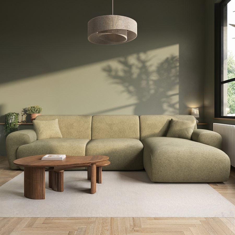 ONLY OPENED - Large Beige Sandstone Chenille Right Hand 4 Seater Chaise Corner Sofa - Mahalia