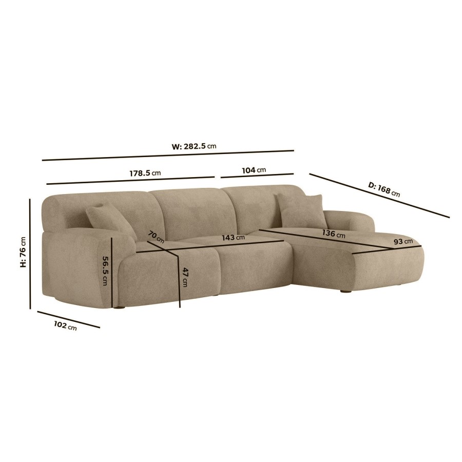 Large Light Olive Chenille Right Hand 4 Seater Chaise Corner Sofa - Mahalia