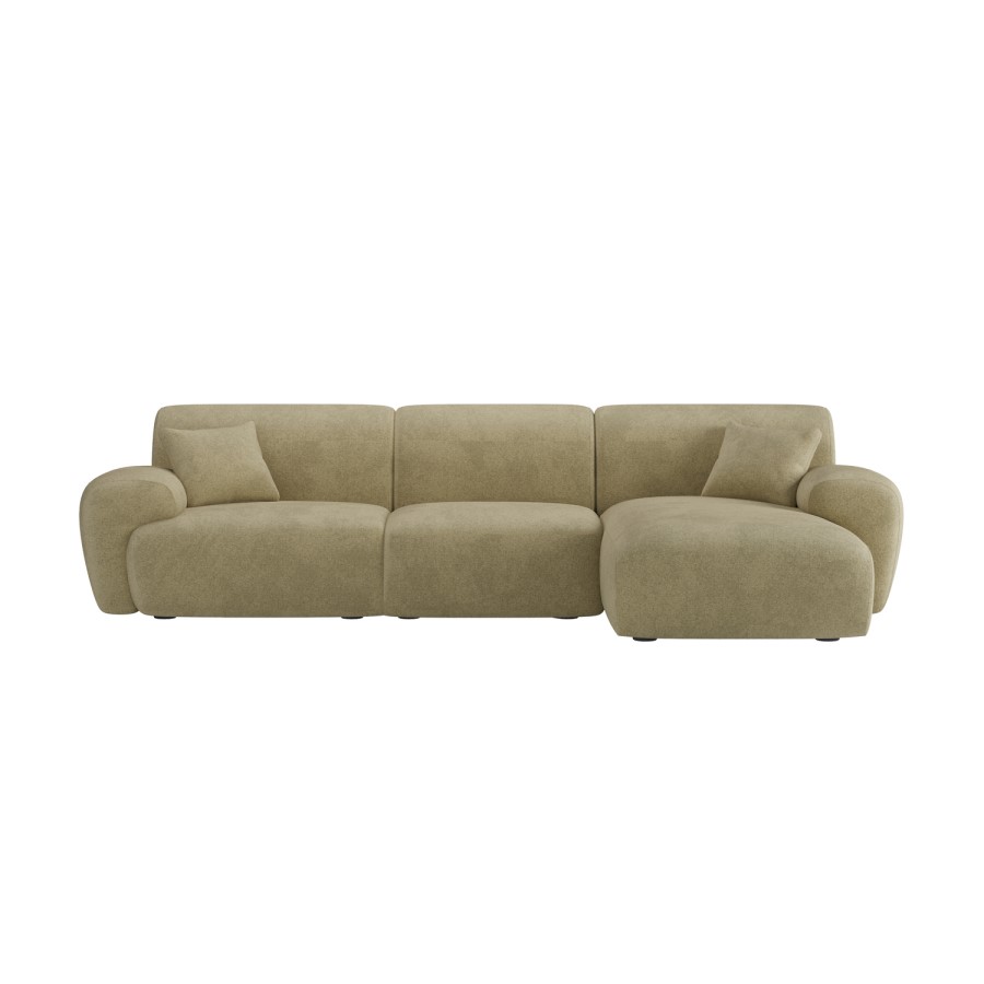 ONLY OPENED - Large Beige Sandstone Chenille Right Hand 4 Seater Chaise Corner Sofa - Mahalia