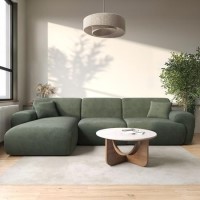 Large Green Chenille Right Hand 4 Seater Chaise Corner Sofa - Mahalia