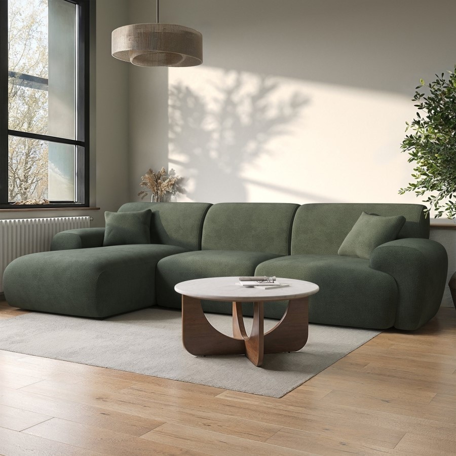 Large Green Chenille Right Hand 4 Seater Chaise Corner Sofa - Mahalia