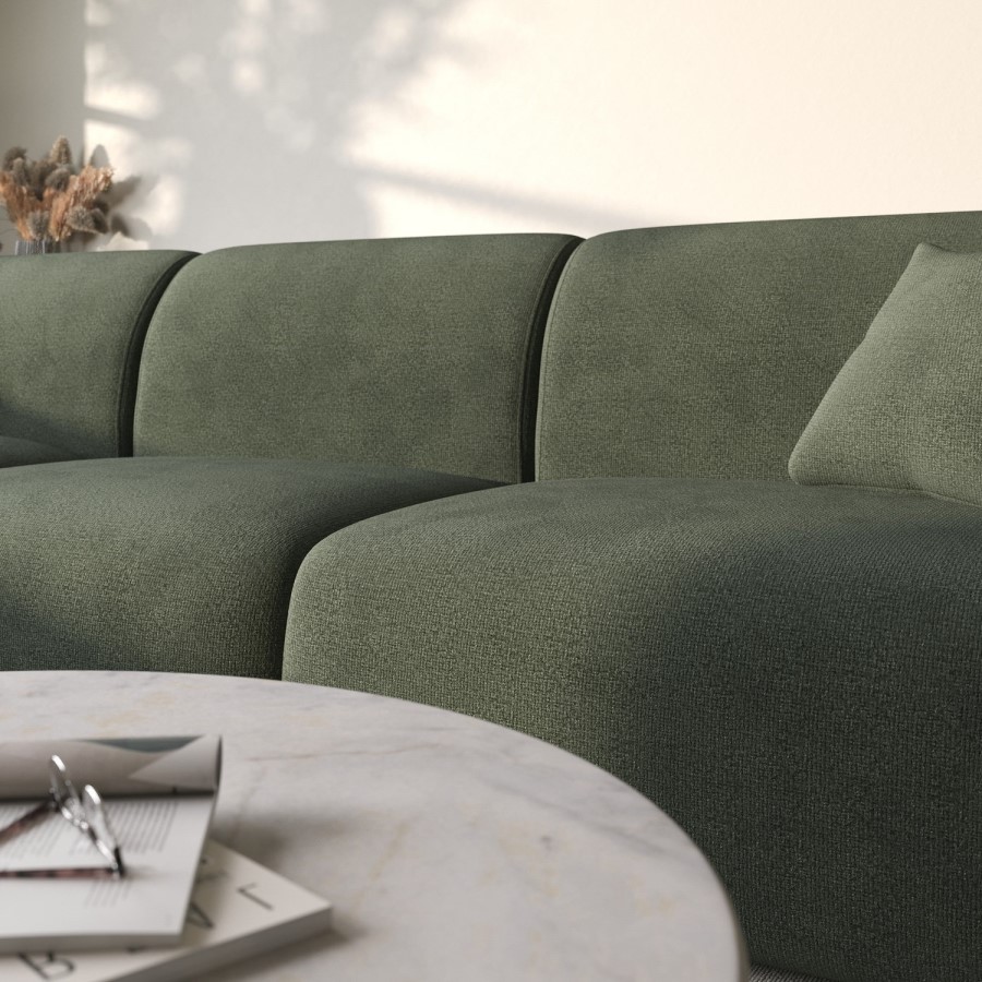 Large Green Chenille Right Hand 4 Seater Chaise Corner Sofa - Mahalia