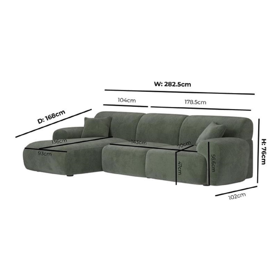 Large Green Chenille Right Hand 4 Seater Chaise Corner Sofa - Mahalia