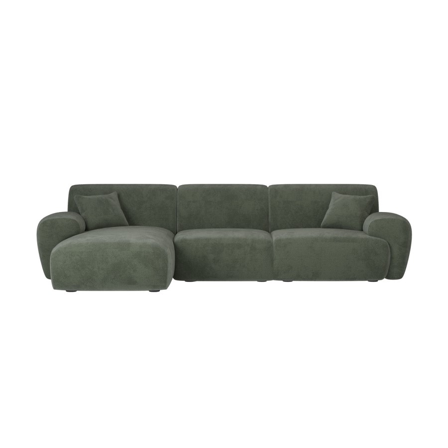 Large Green Chenille Right Hand 4 Seater Chaise Corner Sofa - Mahalia