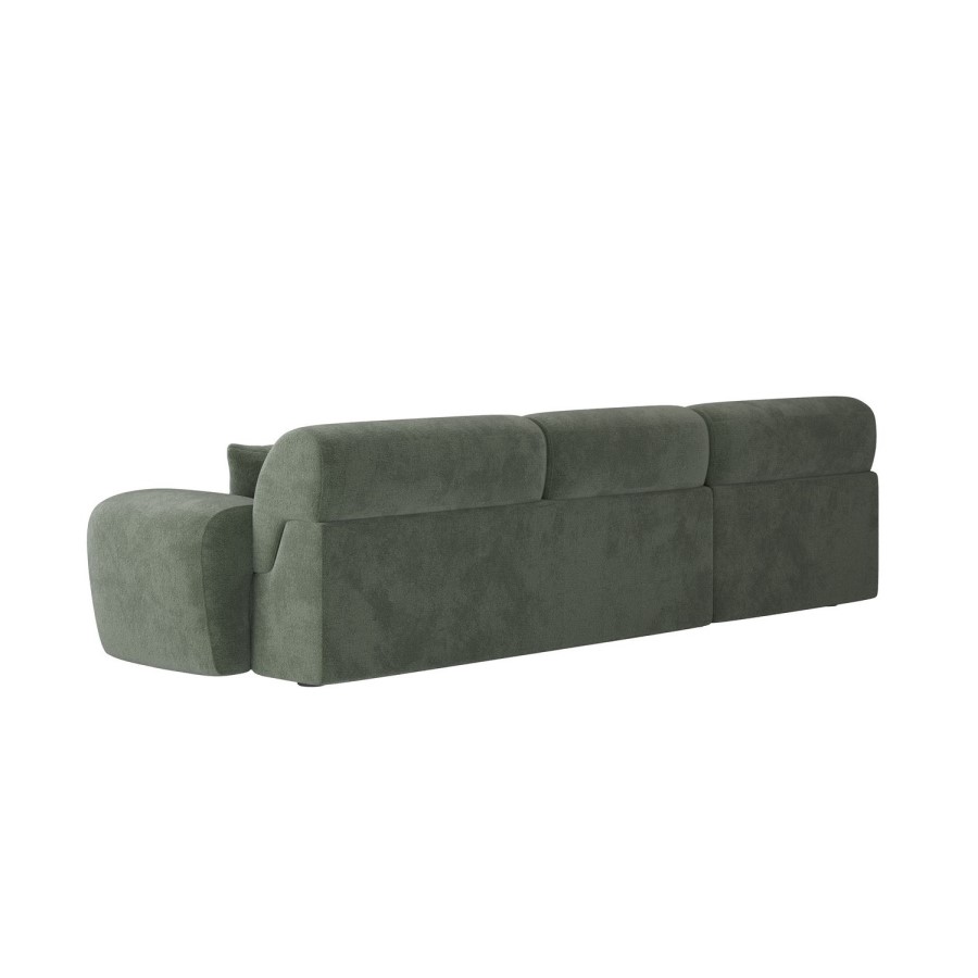 Large Green Chenille Right Hand 4 Seater Chaise Corner Sofa - Mahalia