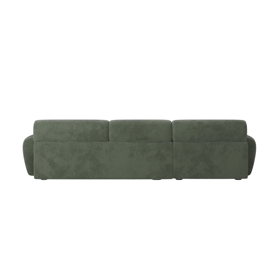 Large Green Chenille Right Hand 4 Seater Chaise Corner Sofa - Mahalia