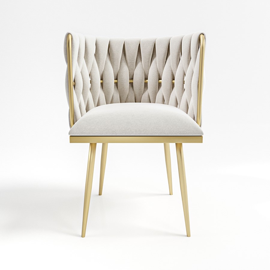 GRADE A2 - Cream Woven Linen Dressing Table Chair with Gold Legs - Malika 