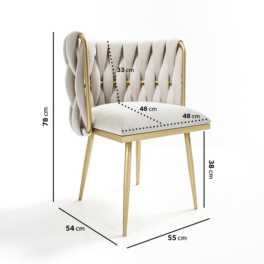 GRADE A2 - Cream Woven Linen Dressing Table Chair with Gold Legs - Malika 