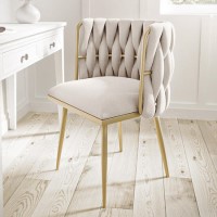 GRADE A2 - Cream Woven Linen Dressing Table Chair with Gold Legs - Malika 
