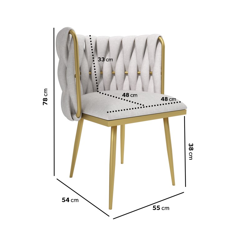 ONLY OPENED - Cream Woven Linen Dressing Table Chair with Gold Legs - Malika 