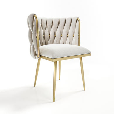 GRADE A2 - Cream Woven Linen Dressing Table Chair with Gold Legs - Malika 