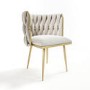 GRADE A2 - Cream Woven Linen Dressing Table Chair with Gold Legs - Malika 