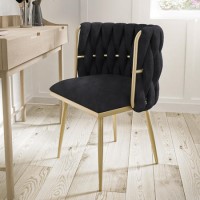 Black Linen Dressing Table Chair with Gold Legs - Malika