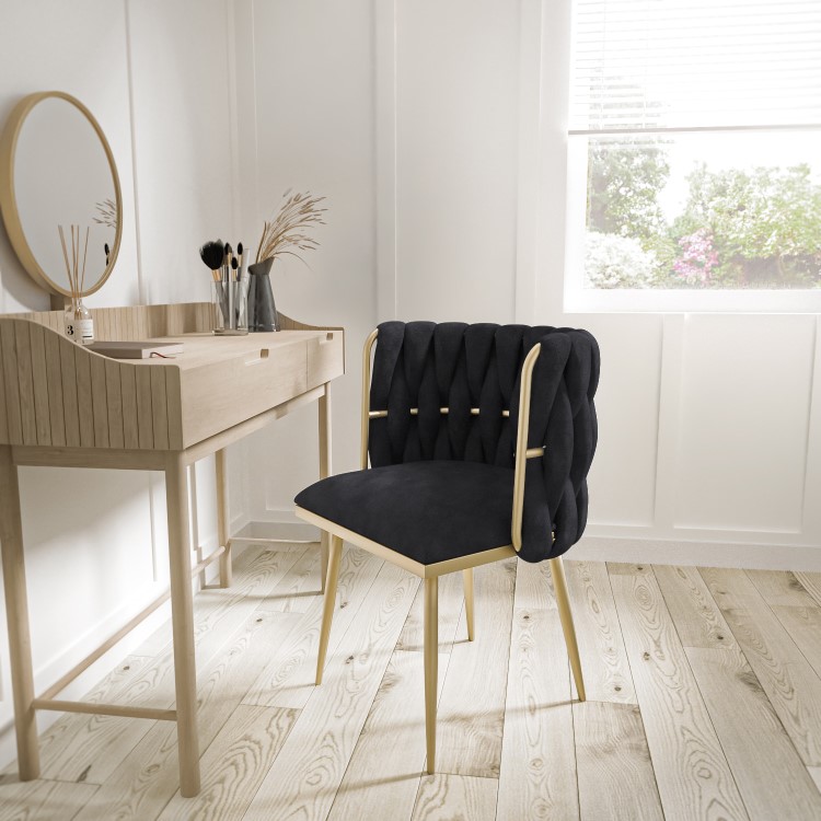 Black Linen Dressing Table Chair with Gold Legs - Malika