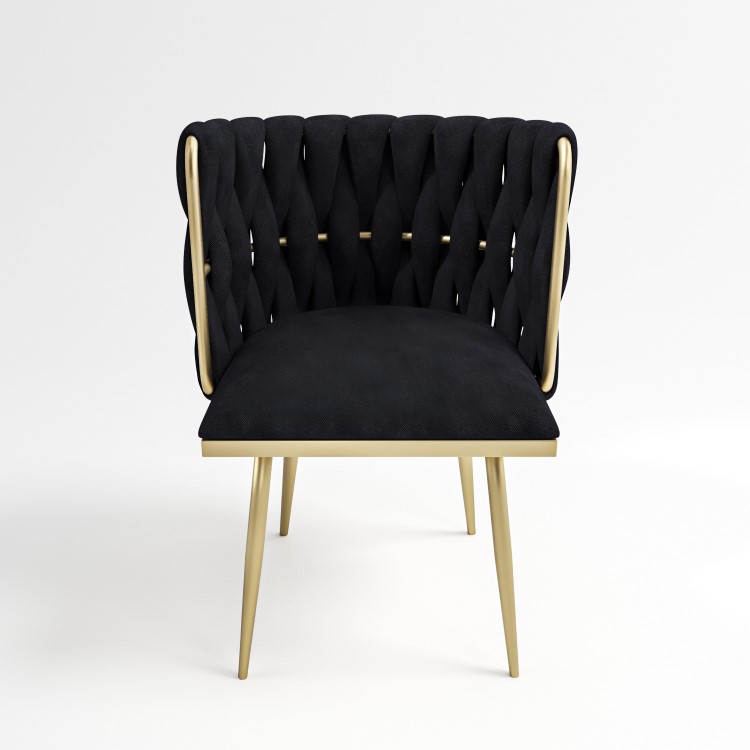 Black Linen Dressing Table Chair with Gold Legs - Malika