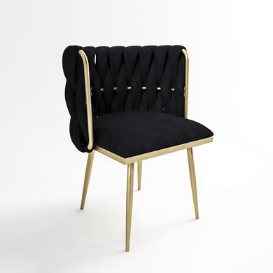 Black Linen Dressing Table Chair with Gold Legs - Malika