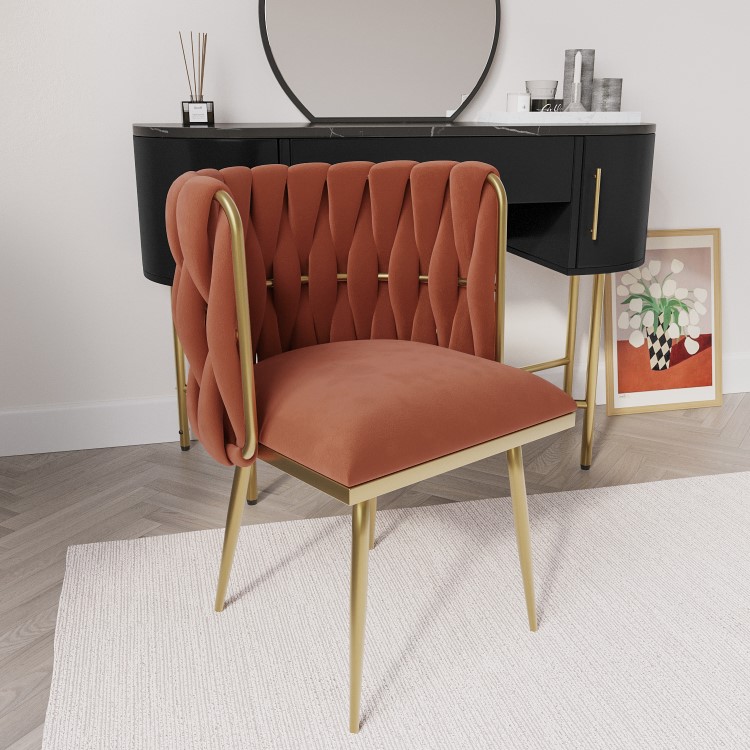 GRADE A2 - Orange Velvet Dressing Table Chair with Gold Legs - Malika