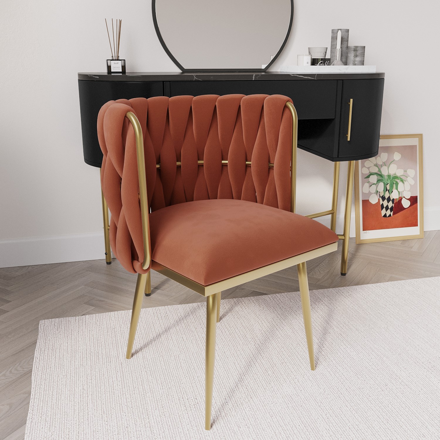 Photo of Orange velvet dressing table chair with gold legs - malika