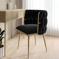 Black Velvet Dressing Table Chair with Gold Legs - Malika