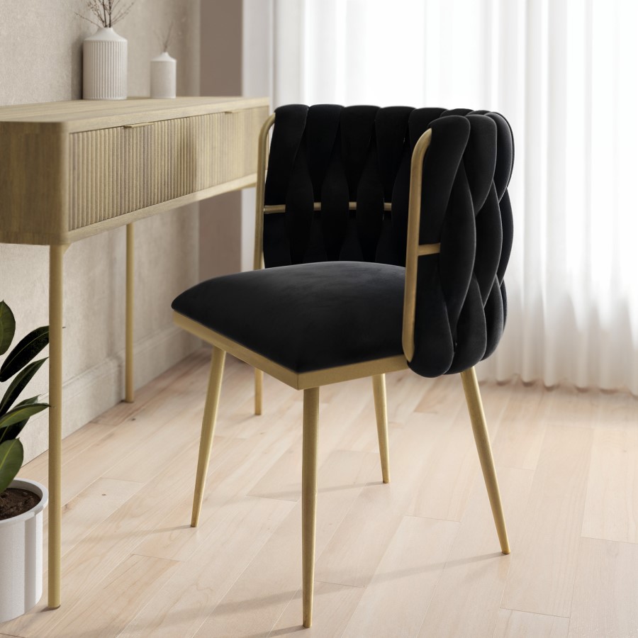 Black Velvet Dressing Table Chair with Gold Legs - Malika