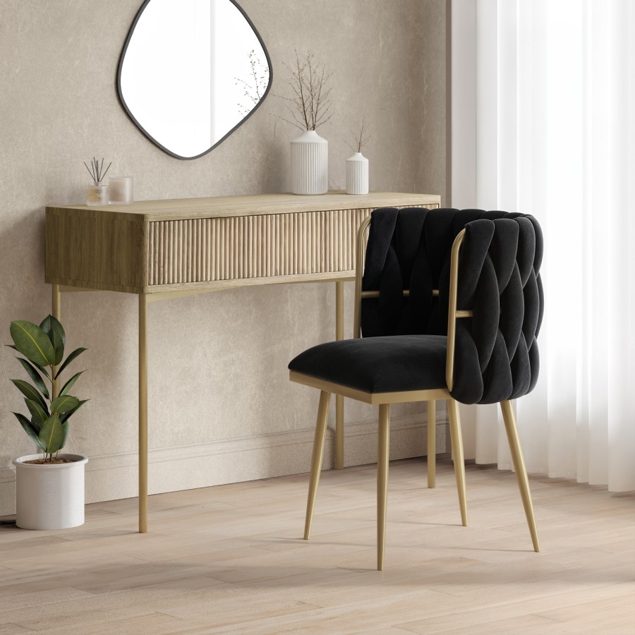 Black Velvet Dressing Table Chair with Gold Legs - Malika