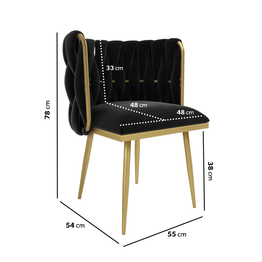 Black Velvet Dressing Table Chair with Gold Legs - Malika