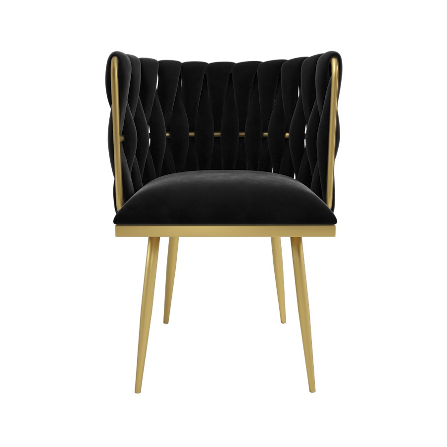 Black Velvet Dressing Table Chair with Gold Legs - Malika
