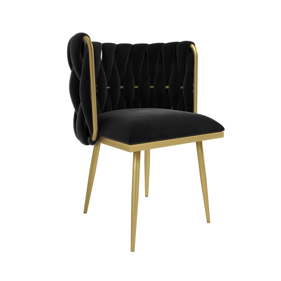 Black Velvet Dressing Table Chair with Gold Legs - Malika