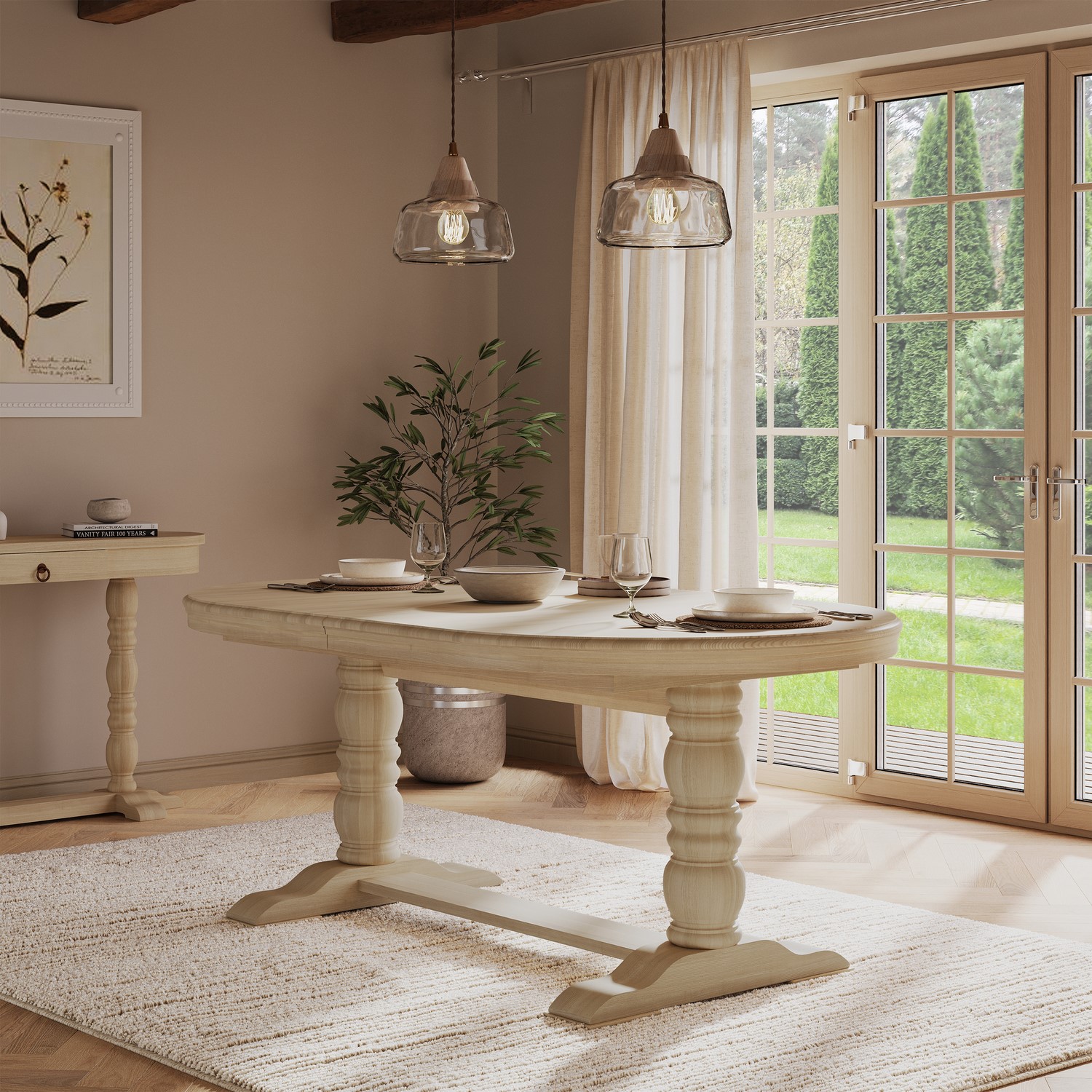 Large Solid Wood Farmhouse Extendable Dining Table Seats 6 12