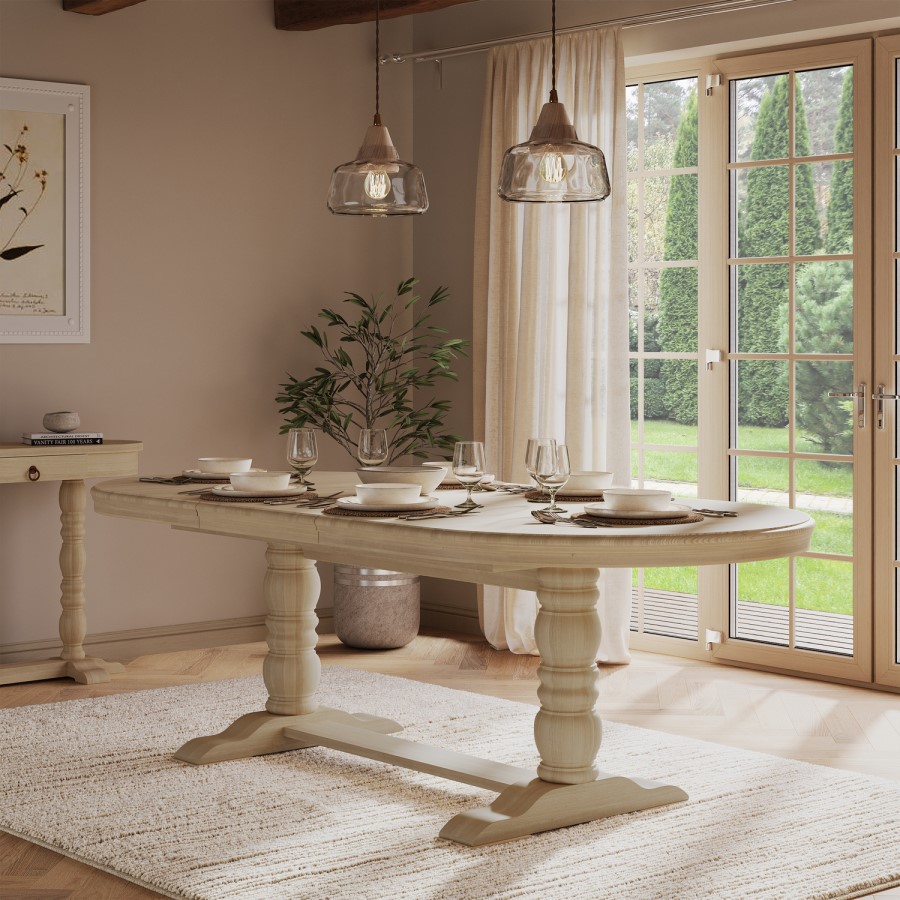 Large Solid Wood Farmhouse Extendable Dining Table - Seats 6 - 12 - Madeline