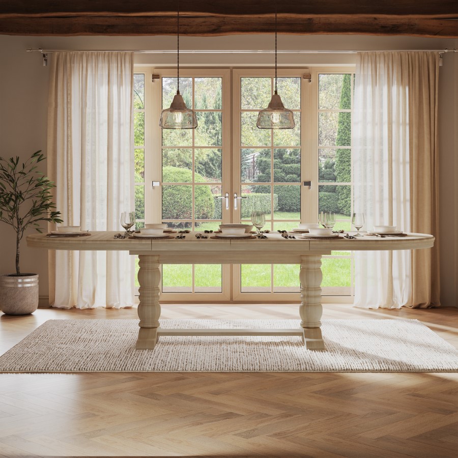 Large Solid Wood Farmhouse Extendable Dining Table - Seats 6 - 12 - Madeline