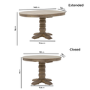 Large Solid Wood Farmhouse Extendable Round to Oval Pedestal Dining Table - Seats 4 - 6 - Madeline