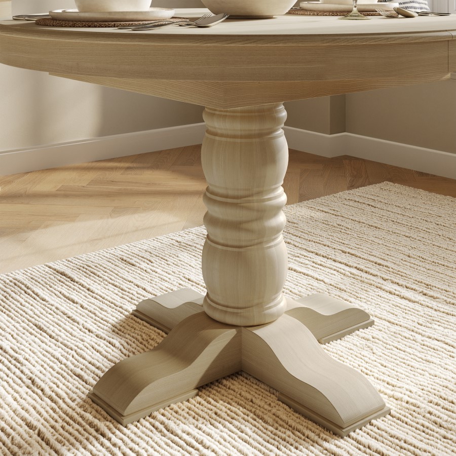 Large Solid Wood Farmhouse Extendable Round to Oval Pedestal Dining Table - Seats 4 - 6 - Madeline