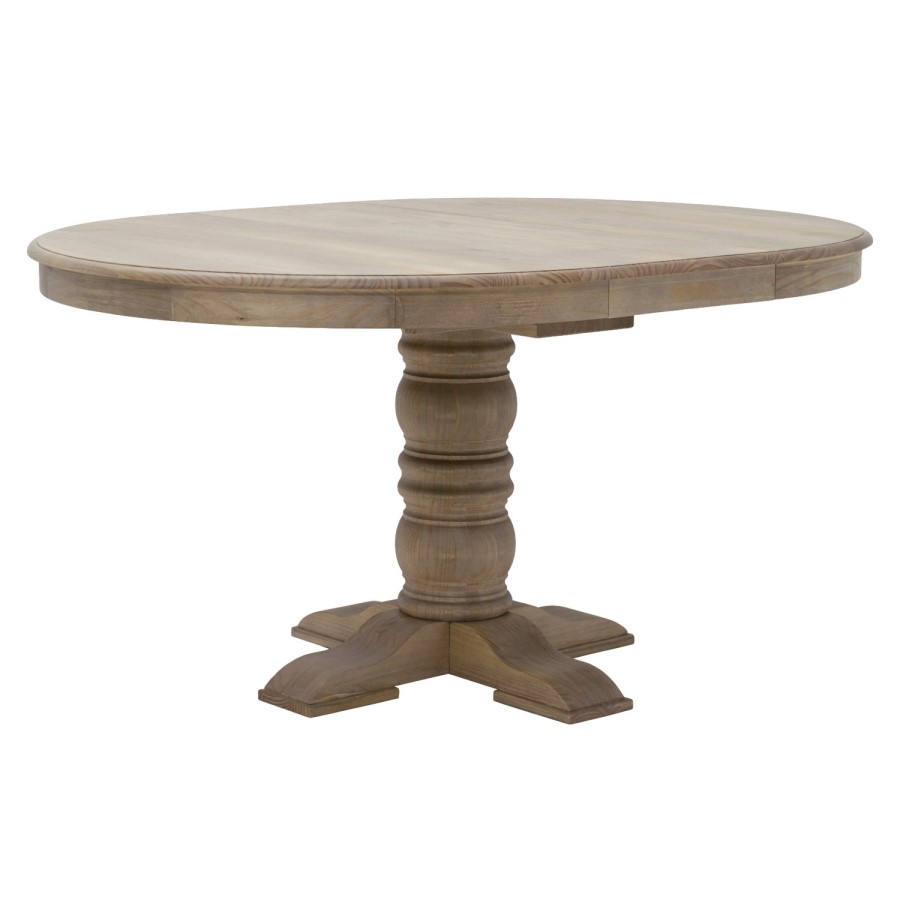 Large Solid Wood Farmhouse Extendable Round to Oval Pedestal Dining Table - Seats 4 - 6 - Madeline