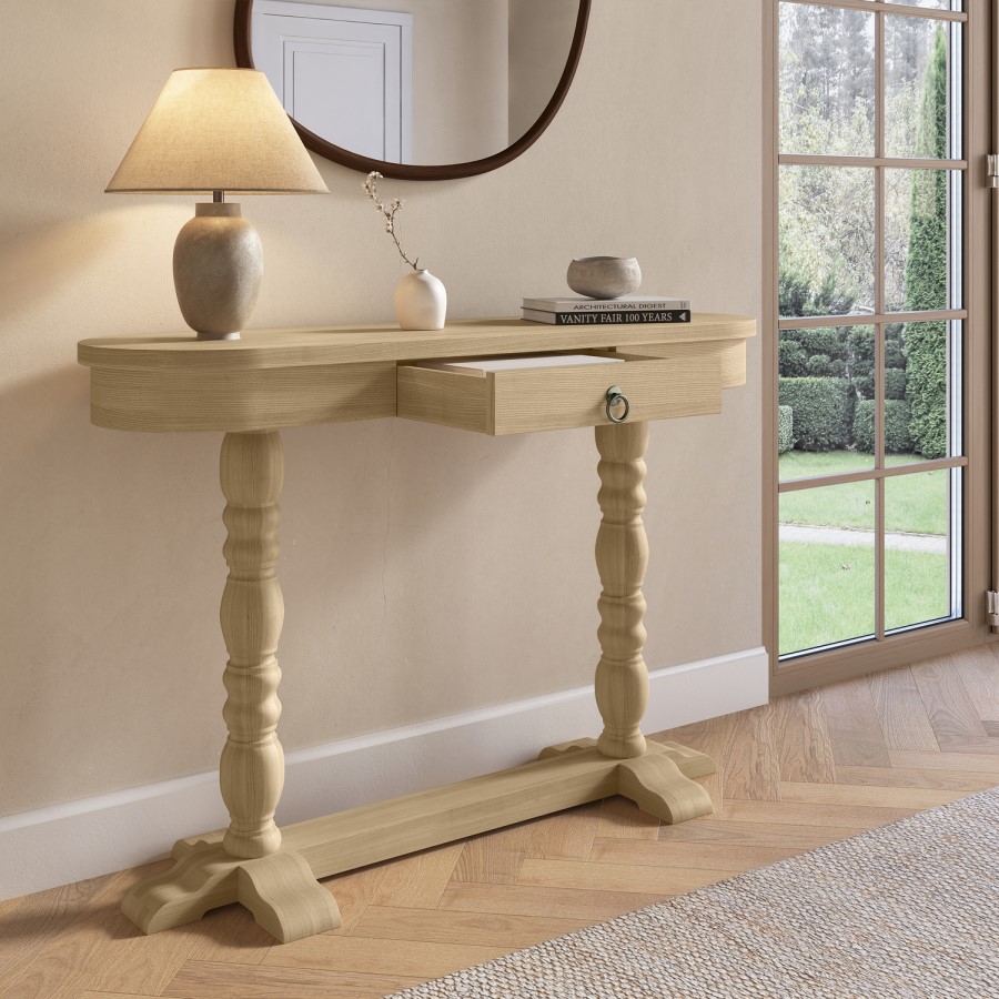 Solid Wood Farmhouse Console Table with Drawer - Madeline