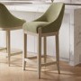 Sage Green Velvet Kitchen Stool with Solid Wood Legs - Madeline