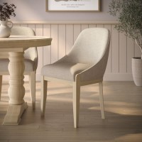 Beige Fabric Dining Chair with Solid Wood Legs - Madeline
