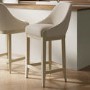 Beige Fabric Kitchen Stool with Solid Wood Legs - Madeline