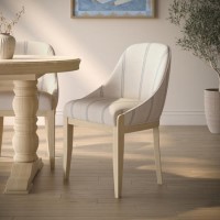 Cream Upholstered Blue Striped Dining Chair with Solid Wood Legs - Madeline