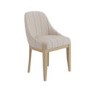 Farmhouse Round Extending Pedestal Dining Table Set with 4 Cream Upholstered Blue Striped Dining Chairs - Madeline