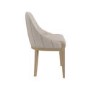 Farmhouse Round Extending Pedestal Dining Table Set with 4 Cream Upholstered Blue Striped Dining Chairs - Madeline