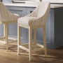 Cream & Blue Upholstered Striped Kitchen Stool with Solid Wood Legs - Madeline