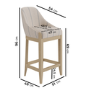 Set of 4 Cream Upholstered Blue Striped Kitchen Stools with Solid Wood Legs - Madeline