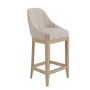 Set of 4 Cream Upholstered Blue Striped Kitchen Stools with Solid Wood Legs - Madeline