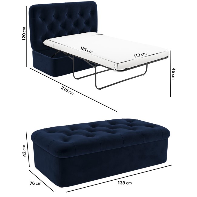 Large Navy Velvet Bed Footstool - Myles