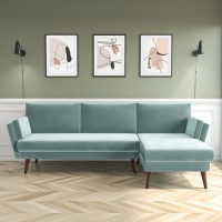 Green Velvet Right Hand L Shaped Sofa - Seats 3 - Milton