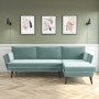 Green Velvet Right Hand L Shaped Sofa - Seats 3 - Milton